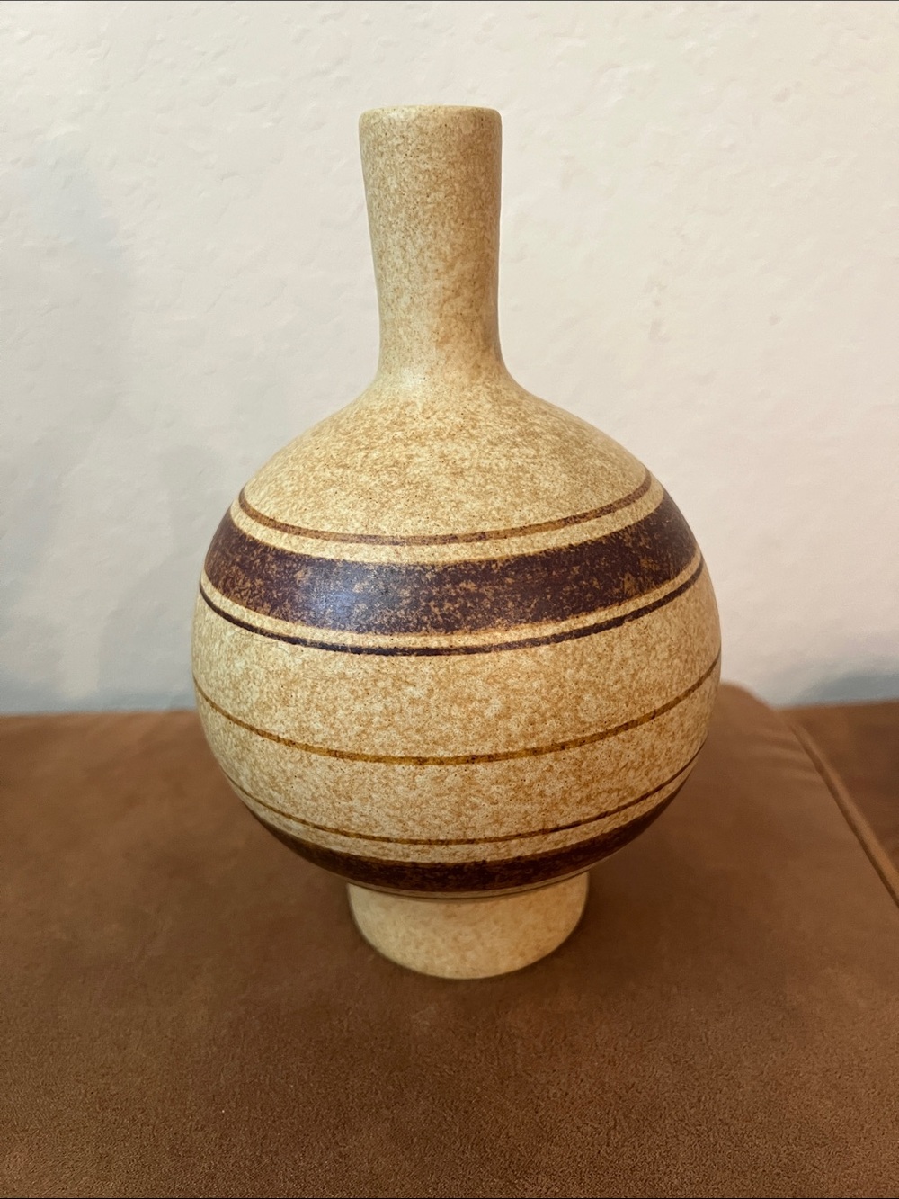 Handcrafted Sandstone Beige and Brown Decorative Vase 9.75 inches